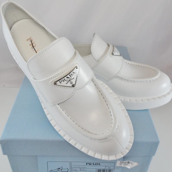 NIB$1200 Prada Spazzolato Triangle Logo Platform Leather Slip-On Loafers 39 - Picture 10 of 13